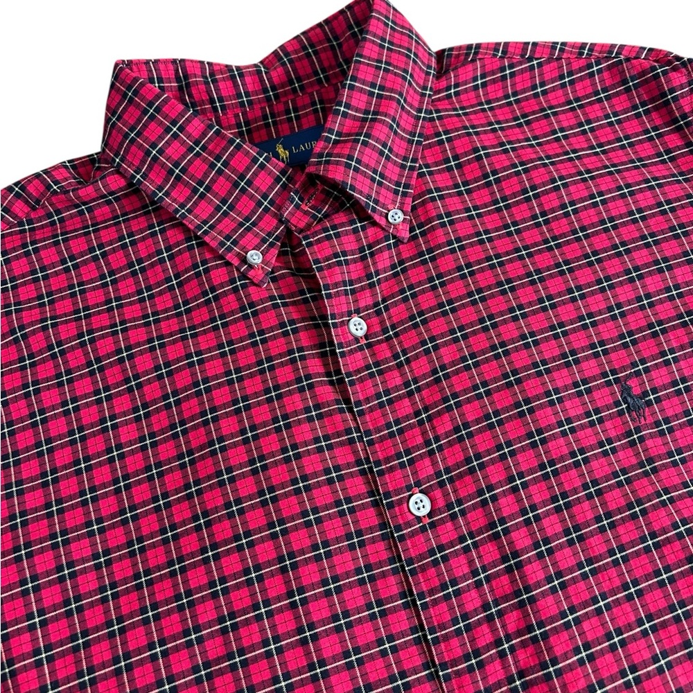 RALPH LAUREN Red Black‎ Tartan Plaid Button-Down Shirt XL Pony Holiday